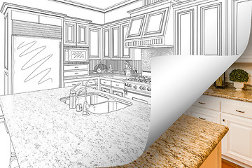 Image showing Kitchen Drawing Page Corner Flipping with Photo Behind