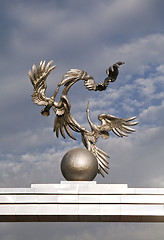 Image showing TASHKENT, UZBEKISTAN - MAY 10, 2014: Statue of the storks over the globe