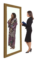 Image showing Businesswoman putting aside her inner wishes