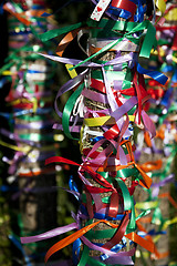 Image showing Multi-colored ribbons on a tree