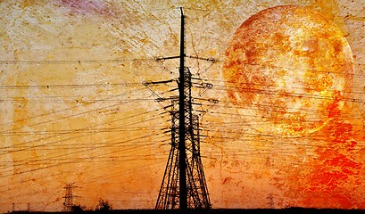 Image showing  power lines at sunrise