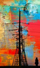 Image showing power lines at sunrise abstract