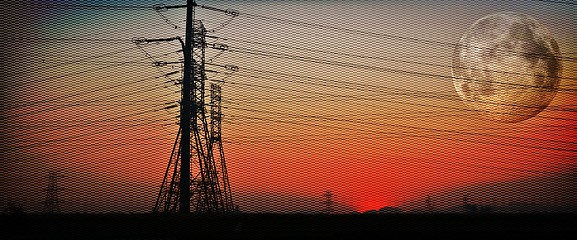 Image showing power lines at sunrise