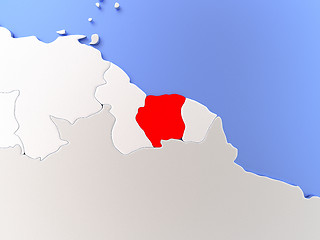 Image showing Suriname in red on map