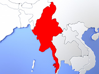 Image showing Myanmar in red on map