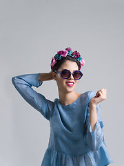 Image showing woman posing in fashionable clothes and sunglasses