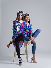 Image showing two Fashion Model girls isolated over white background