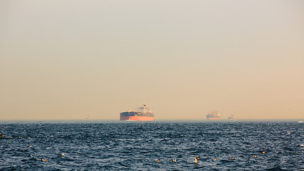 Image showing Large cargo container ship passing through Bosphorus, Istanbul, Turkey.