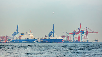 Image showing industrial port with containers