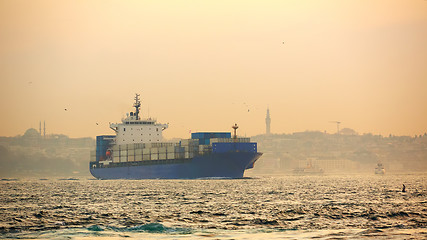 Image showing Container ship in the Bosphorus Strait. Istanbul, Turkey.