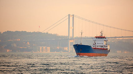 Image showing A cargo ship in the Bosphorus, Istanbul, Turkey.