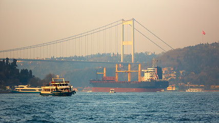 Image showing A cargo ship in the Bosphorus, Istanbul, Turkey.