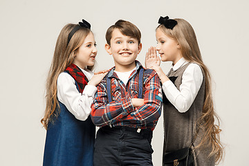 Image showing Cute stylish children on white studio background