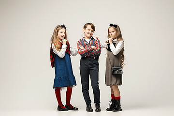 Image showing Cute stylish children on white studio background