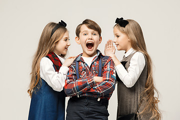 Image showing Cute stylish children on white studio background