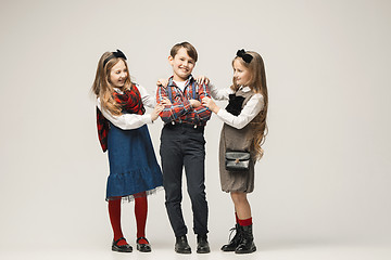 Image showing Cute stylish children on white studio background