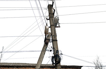 Image showing concrete column with electrical wires