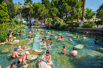 Image showing Tourists swim in antique Cleopatra pool