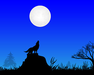 Image showing the wolf howls to the moon