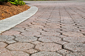 Image showing low angle octagon brick paver driveway