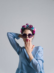 Image showing woman posing in fashionable clothes and sunglasses