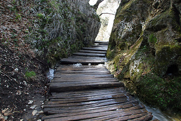 Image showing Wooden pathway in Plitvice Lakes national park in Croatia