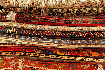 Image showing Oriental carpets in street market