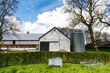 Image showing Farm with a silo and a large barn