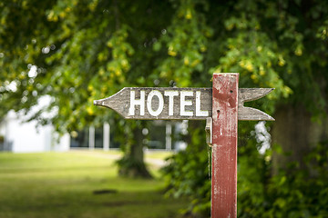 Image showing Hotel sign in the shape of an arrow