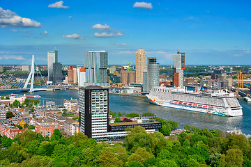 Image showing View of Rotterdam city and the Erasmus bridge