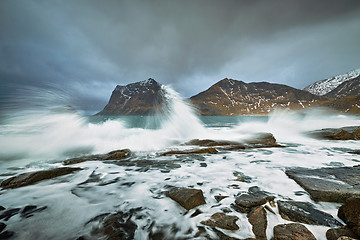 Image showing Rocky coast of fjord in Norway