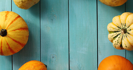 Image showing Big yellow pumpkins in circle