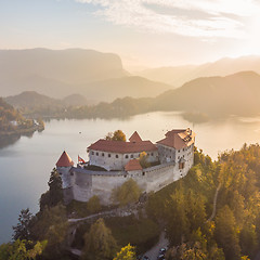 Image showing Medieval castle on Bled lake in Slovenia in autumn.