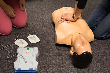 Image showing First Aid Training. Defibrillator CPR Practice