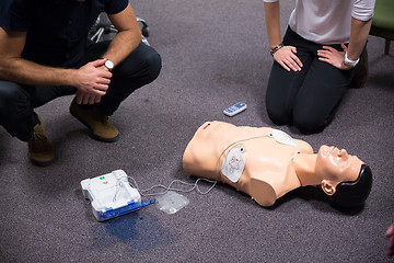 Image showing First Aid Training. Defibrillator CPR Practice