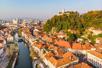 Image showing Cityscape of Ljubljana, capital of Slovenia in warm afternoon sun.