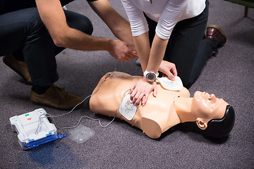 Image showing First Aid Training. Defibrillator CPR Practice