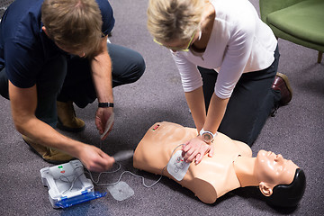 Image showing First Aid Training. Defibrillator CPR Practice