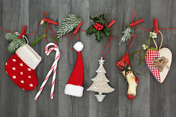 Image showing Christmas Decorations Hanging on a String Line