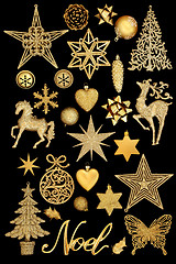 Image showing Christmas Gold Noel Sign and Decorations