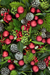 Image showing Christmas Flora and Bauble Decorations