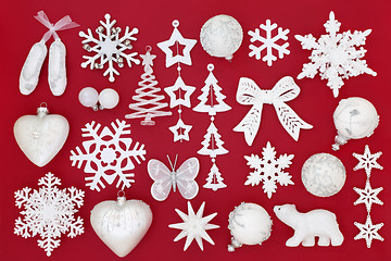 Image showing White and Silver Christmas Bauble Decorations