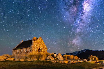 Image showing Milky way over Church of Good Shepherd, Lake Tekapo, New Zealand