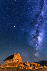 Image showing Milky way over Church of Good Shepherd, Lake Tekapo, New Zealand