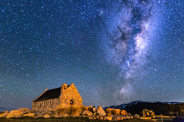 Image showing Milky way over Church of Good Shepherd, Lake Tekapo, New Zealand