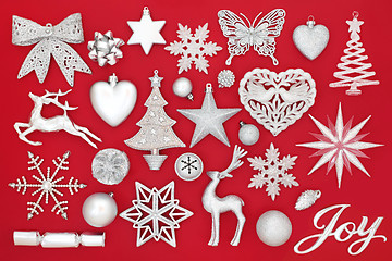 Image showing Christmas Joy Sign and Silver Decorations