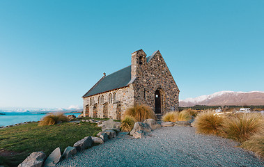 Image showing Church of the Good Shepherd at sunset | Lake Tekapo, NEW ZEALAND