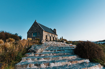 Image showing Church of the Good Shepherd at sunset | Lake Tekapo, NEW ZEALAND