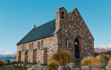 Image showing Church of the Good Shepherd at sunset | Lake Tekapo, NEW ZEALAND