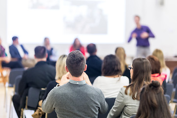 Image showing Speaker giving presentation on business conference.